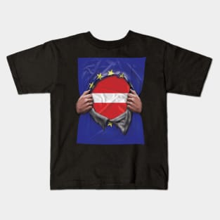 Latvia Flag European Union Flag Ripped Open - Gift for Latvian From Latvia Kids T-Shirt